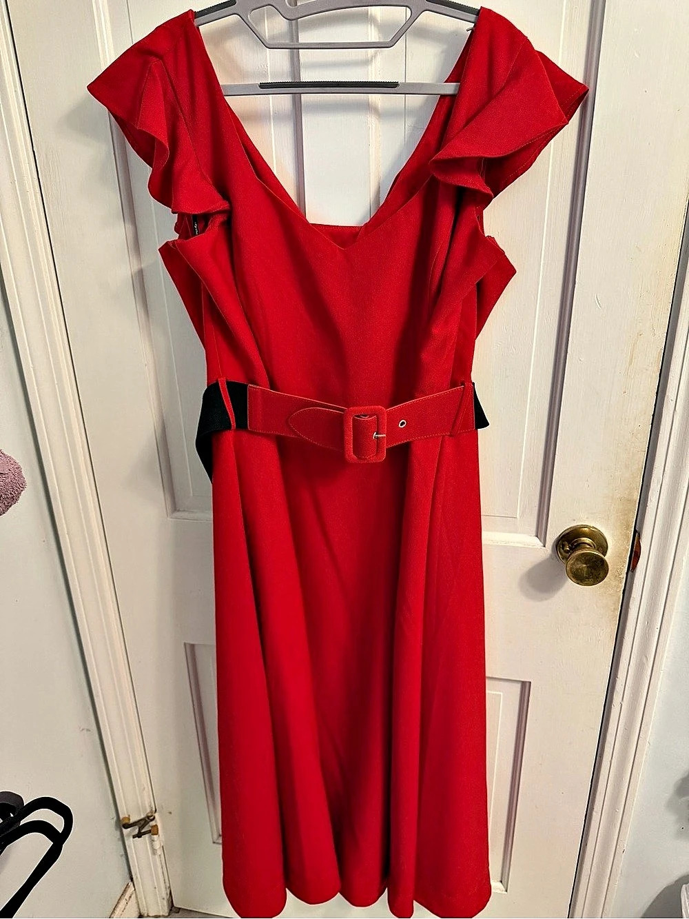 City Chic Ruffle Sleeve Dress in Red Size 22